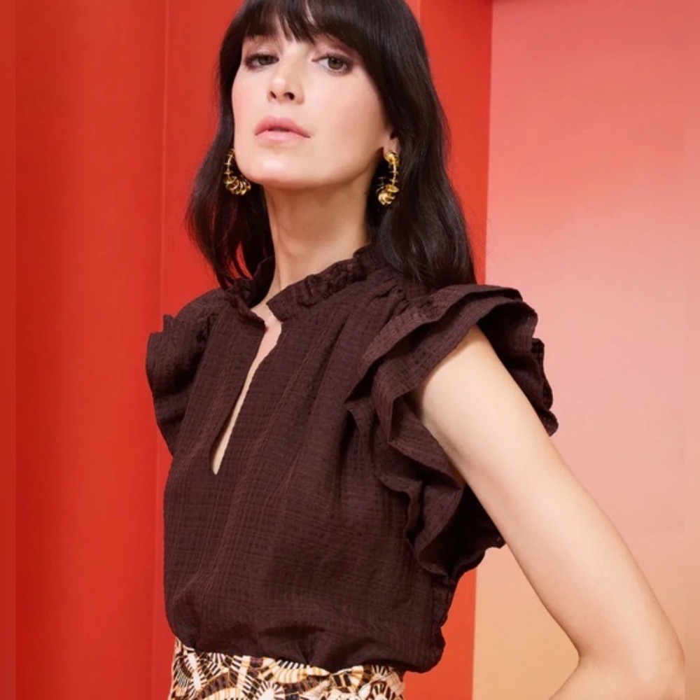 Marie Oliver Merrit Ruffle Sleeve Top Size M